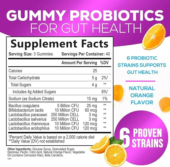 Probiotic Gummies for Women, Men & Teens 5 Billion 6 Probiotic 120 Count