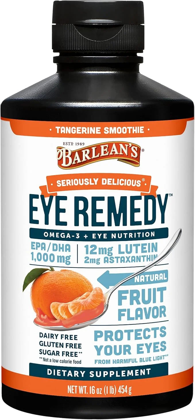 Barlean's Eye Remedy Supplement, Tangerine Flavored Fish Oil Liquid with Lutein, Astaxanthin and Zeaxanthin,1,000mg Omega ...