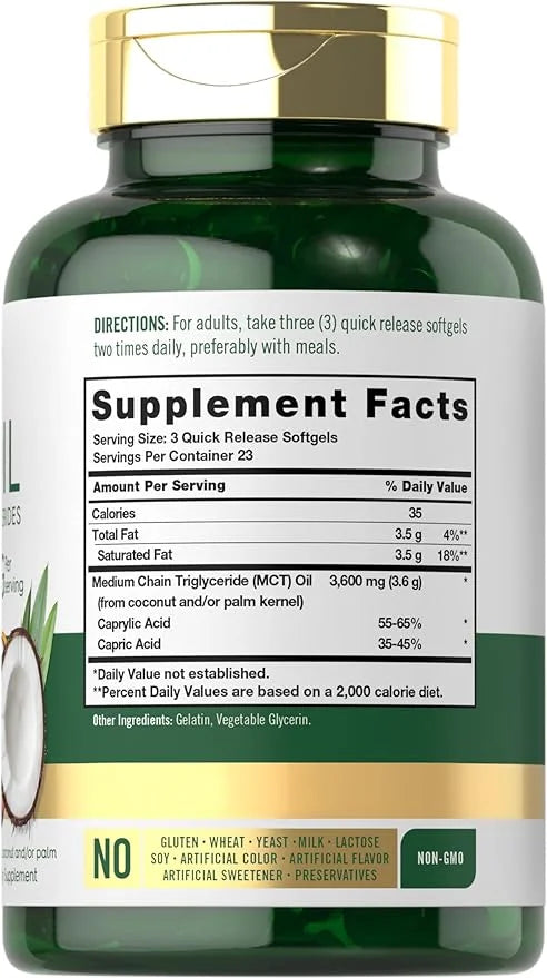 Carlyle MCT Oil Capsules 3600 mg | 70 Softgels | Keto Coconut Oil Pills | Non-GMO & Gluten Free Supplement - Product Image