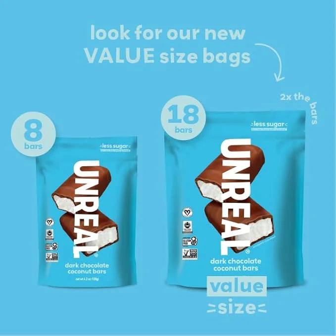 UNREAL Dark Chocolate Coconut Bars (3 Value Size Bags) | Vegan, 3g Sugar, & 3 Simple Ingredients | Non-GMO, Gluten Free, &...