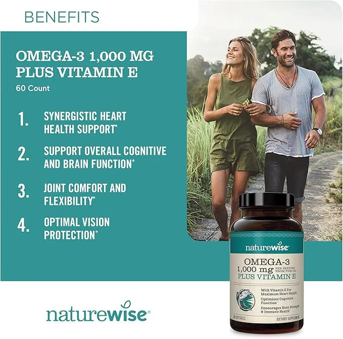 NatureWise Extra-Strength Omega 3 Fish Oil Supplement 1000mg per 600 EPA 400 DHA 180 Softgels[3-Month Softgels[3-Month Sup...