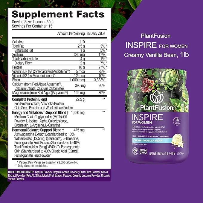 PlantFusion Inspire Plant Protein Powder for Women - Low Carb Protein Powder for Lean Muscle Support - Keto, Gluten Free, ...