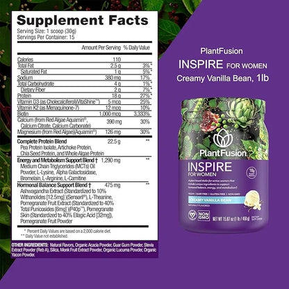 PlantFusion Inspire Plant Protein Powder for Women - Low Carb Protein Powder for Lean Muscle Support - Keto, Gluten Free, ...