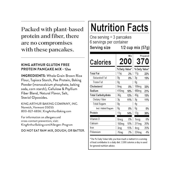 King Arthur Flour Gluten Free Protein Pancake Mix, Non-GMO Project Verified, No Sugar Added, Non-Dairy, 12 Oz - Product Image