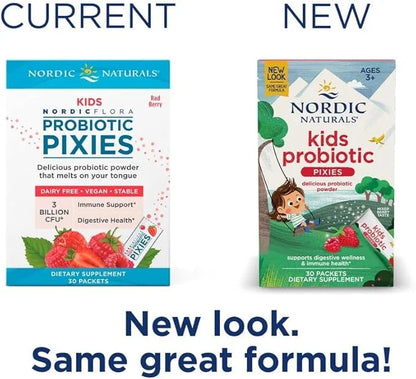 Nordic Naturals Kids Probiotic Pixies, Mixed Berry 30 Packets 3 Billion 30 Servings
