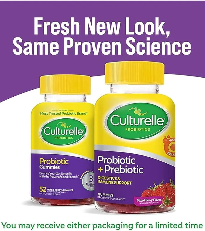 Culturelle Daily Probiotic Gummies for Women & Men, Berry Flavor, 52 Count, Naturally-Sourced Daily Probiotic + Prebiotic ...