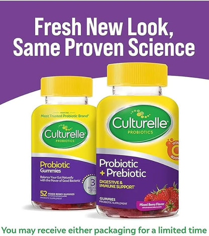 Culturelle Daily Probiotic Gummies for Women & Men, Berry Flavor, 52 Count, Naturally-Sourced Daily Probiotic + Prebiotic ...