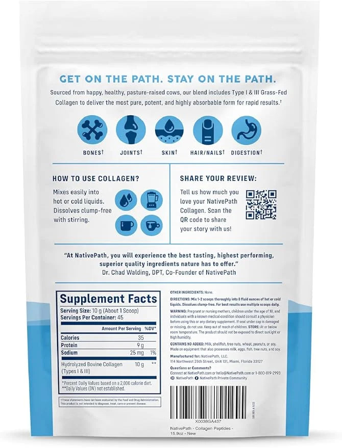 NativePath Collagen Peptides Protein 1 & 3 Collagen 15.9 oz (45 Servings)