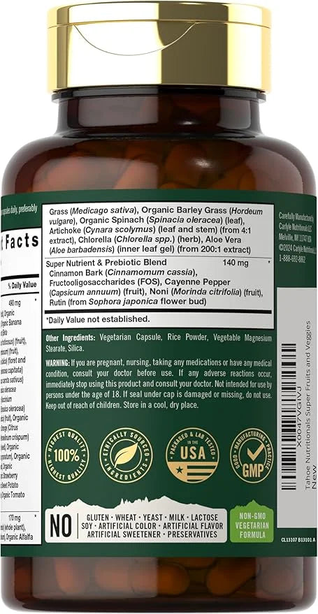 Tahoe Nutritionals Super Fruits and Veggies Capsules | 90 Count | Vegetarian, Non-GMO and Gluten Free Supplement - Product...