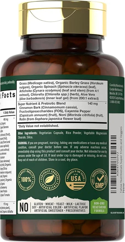 Tahoe Nutritionals Super Fruits and Veggies Capsules | 90 Count | Vegetarian, Non-GMO and Gluten Free Supplement - Product...