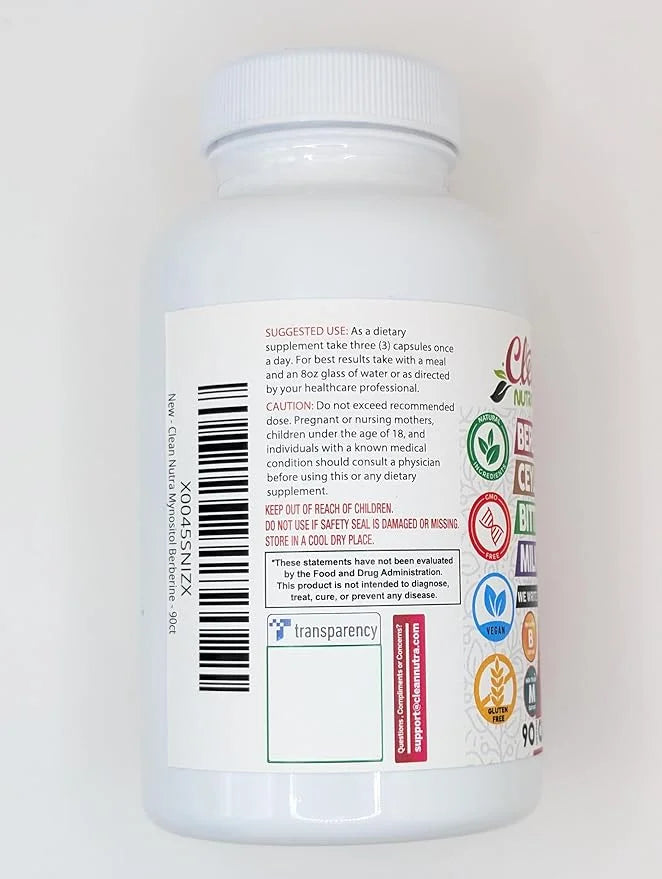 Clean Nutra Berberine Inositol Supplement with Ceylon Cinnamon, Bitter Melon, Gynema Sylvestre, Milk Thistle, Turmeric - 9...