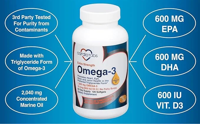 Omega-3 Extra Strength + Vitamin D3, 1300 mg Omega-3, 600 600 DHA 600 EPA, 600 IU D3