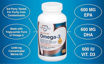 Omega-3 Extra Strength + Vitamin D3, 1300 mg Omega-3, 600 600 DHA 600 EPA, 600 IU D3