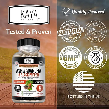 Kaya Naturals Organic Ashwagandha Root 1300mg Adaptogen
