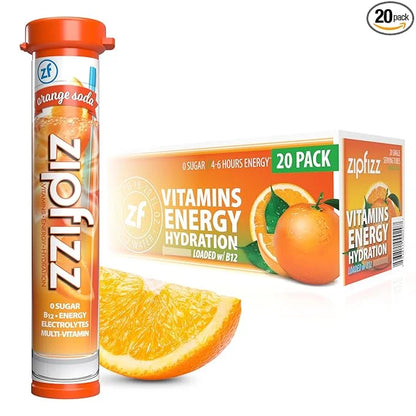 Zipfizz Daily Energy Drink Powder, Orange Soda, 20 Pack | 3-in-1 Sustained Energy, Rapid Hydration, and Essential Vitamins...