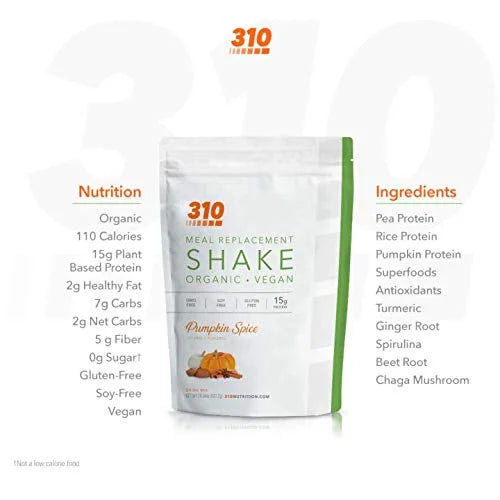 310 Nutrition - Vegan Organic Plant Powder and Meal Replacement Shake - Gluten, Dairy, and Soy Free - Keto and Paleo Frien...
