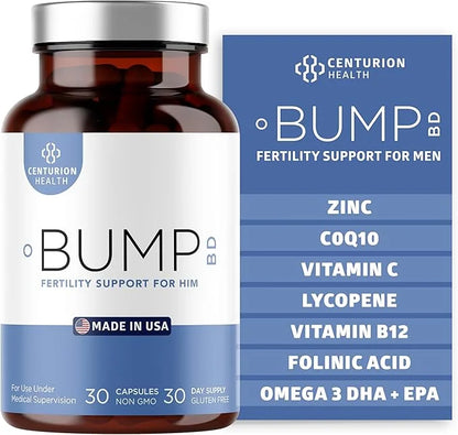 Bump BD, Natural Fertility Supplement for Men, Male Prenatal Vitamins with Selenium, CoQ10, L-Methylfolate, Folinic Acid, ...