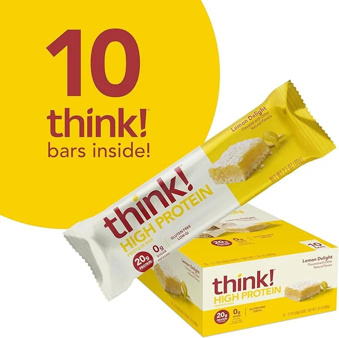 think! Protein Bars, High Protein Snacks, Gluten Free, Kosher Friendly, Lemon Delight, Nutrition Bars, 2.1 Oz per Bar, 10 ...