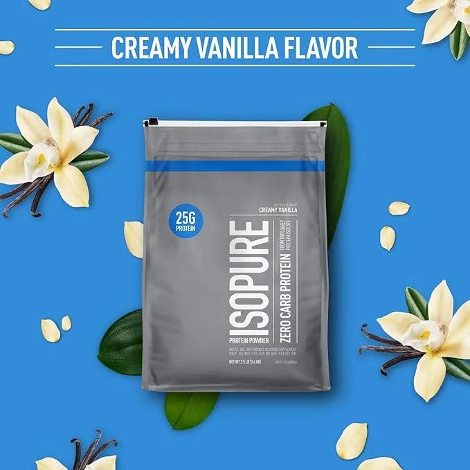 Isopure Zero Carb 100% Pure Whey Isolate Protein Powder, Lactose Free, Gluten Free, With Vitamins, Creamy Vanilla, 25g Pro...