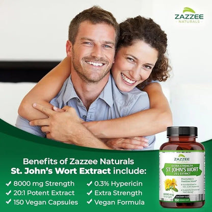 Zazzee Extra Strength St. John’s Wort 20:1 Extract, 8000 mg 0.3% Hypericin, 150 Vegan 5 Month 20X Extract, 100% Vegetarian,