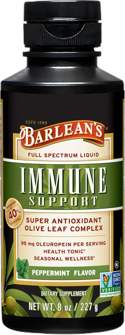 Barlean's Peppermint Olive Leaf Complex Liquid Immune Support Supplement with 95mg Oleuropein Antioxidants, 8 Ounce - Prod...