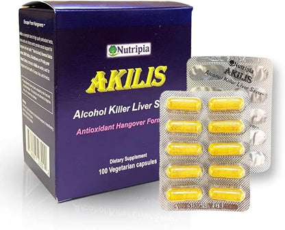 Akilis Antioxidant Liver Support Pills 100 Vegi Caps (33 Doses), Better Mornings After Drinking, Hovenia dulcis, Vine Tea ...