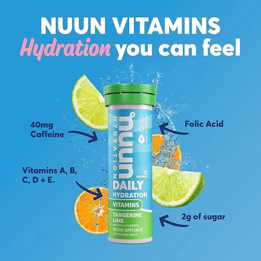 Nuun Hydration Vitamins Electrolyte Tablets, Tangerine Lime, 5 Essential Electrolytes for Hydration + Vitamin A, B6, C, D,...