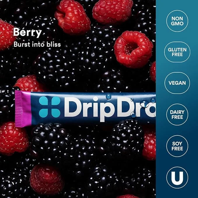 DripDrop Hydration - Berry - Electrolyte Drink Mix Single Serve Powder Packets | Non-GMO, Gluten Free, Vegan | 32 Sticks -...