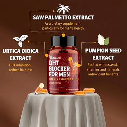 DHT Blocker for Men | Hair Growth Supplement with Saw Palmetto & Biotin - Hair Growth Vitamins - Hair Regrowth - Natural H...