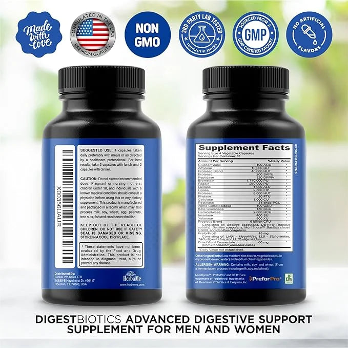 Digestive Enzymes with Probiotics and Prebiotics, 60 Capsules,