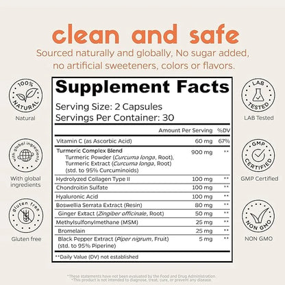 Chondroitin Boswellia MSM Turmeric Hydrolyzed Collagen (60Ct/30Day)