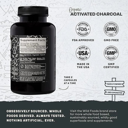 Wild Foods Activated Charcoal Capsules | 100% Organic Coconut Shells Active Tablets for Bloating & Hangover | Lab Tested &...