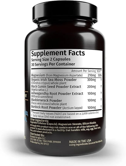 Sea Moss Capsules- Irish Sea Moss, Ashwagandha, Black Cumin Seed, Bladderwrack, Burdock Root & Magnesium- Immune Support, ...