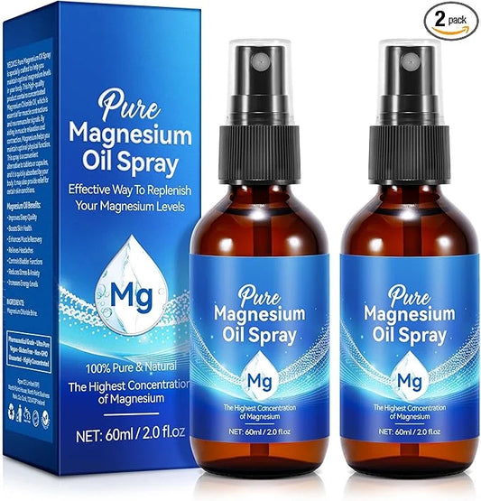Magnesium Oil for Feet, Magnesium Spray, 100% Pure & Organic Natural Magnesium Oil Spray Glass Bottle, Easy to Absorb & Us...