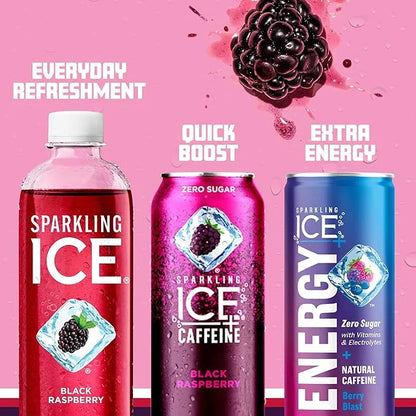 Sparkling Ice, Black Raspberry Sparkling Water, Zero Sugar Flavored Water, with Vitamins and Antioxidants, Low Calorie Bev...