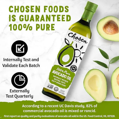 Chosen Foods 100% Pure Avocado Oil for Cooking - 25.4 floz - Rich in Good Fats, Vitamin E, Naturally Refined, High Smoke P...