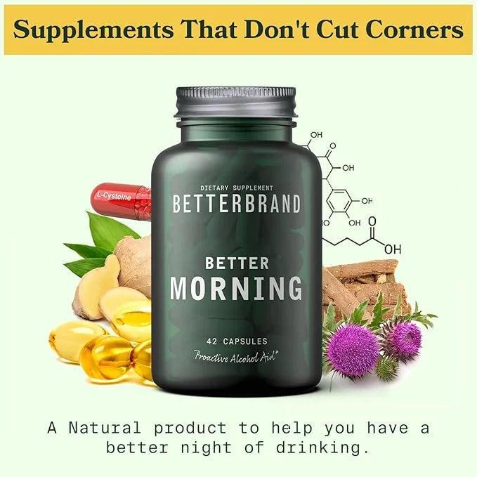 Betterbrand BetterMorning All-Natural Ingredients with DHM - Supports Liver Aid - Gluten-Free & Vegetarian (42 Capsules) -...