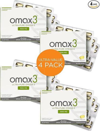 Omax3 4 Boxes Ultra-Pure Omega-3 Fish DHA,1500 MG, 240 Softgels (4 Boxes)