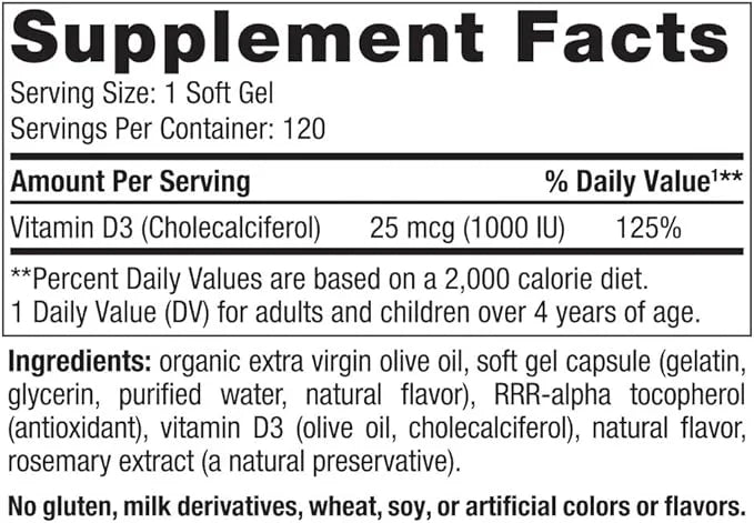 Nordic Naturals Vitamin D3 1000, Orange 120 Mini 1000 IU D3 - 120 Servings