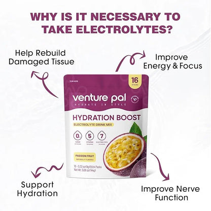 Venture Pal Sugar Free Electrolyte Powder Packets - Liquid Daily IV Drink Mix for Rapid Hydration & Party Recovery | 5 Vit...