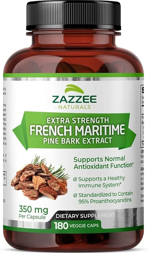 Zazzee Extra Strength French Maritime Pine 350 mg 180 Vegan 95% Proanthocyanidins, 6 Month