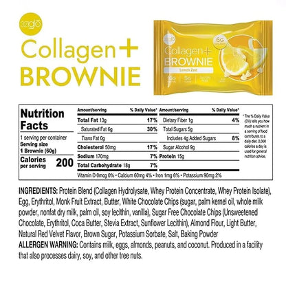 321glo Collagen Protein Brownie | Gluten Free, Low Sugar | Keto Snack for Women, Men, & Kids | 16g Protein, 6g Collagen | ...