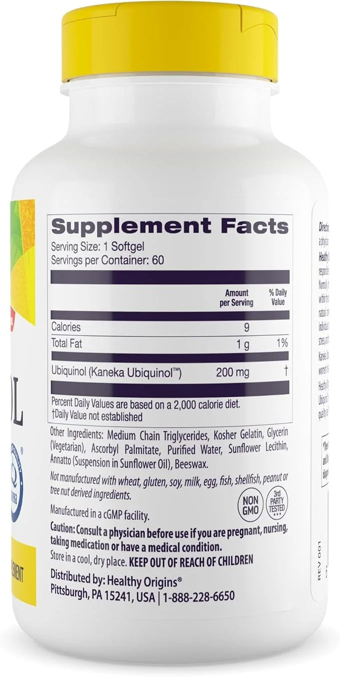 Healthy Origins Ubiquinol (Active form of CoQ10), 200 200 mg CoQ10 - 60 Softgels