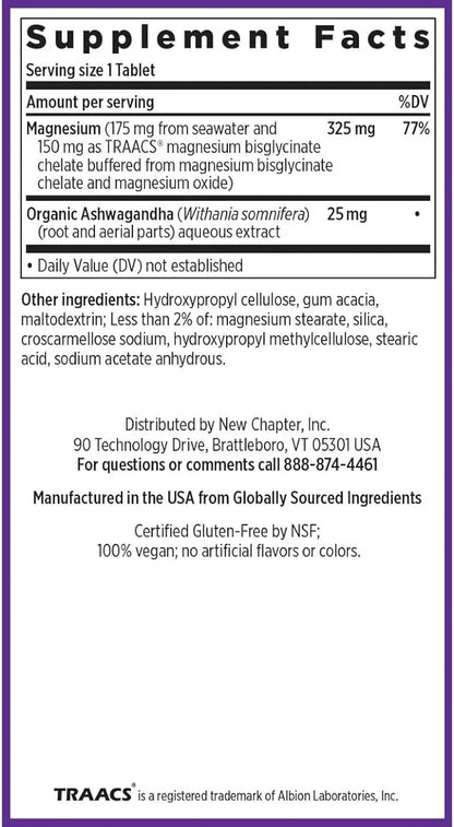 New Chapter Magnesium + Ashwagandha Supplement, 325 mg 2.5x Absorption, 90 ct (3 Month