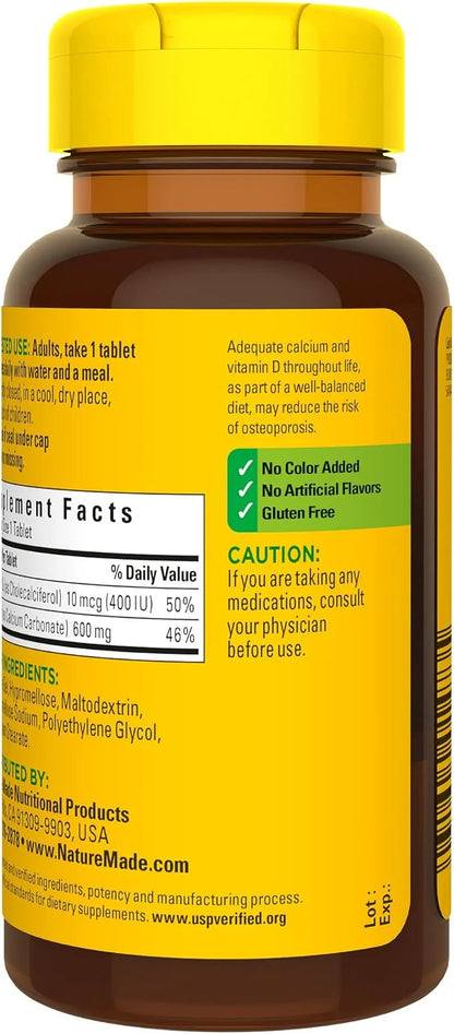 Nature Made Calcium 600 mg D3, Dietary 60 Tablets