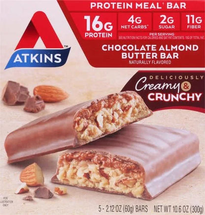 Atkins Chocolate Almond Butter Protein Meal Bar, Keto Friendly, 5 Count - Product Image
