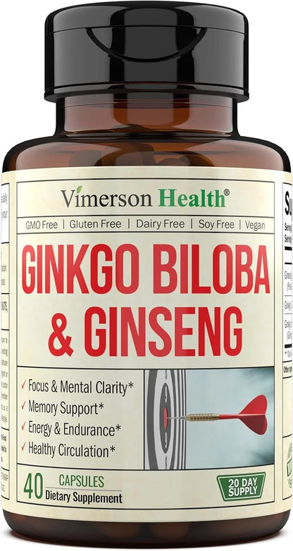 Ginseng & Ginkgo Biloba Supplements. Extra 800mg + 600mg + 120mg.40 caps