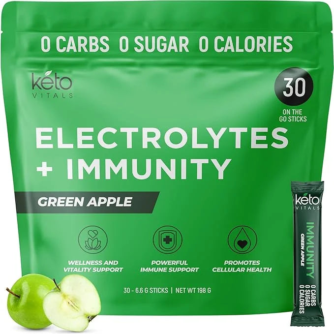 Keto Vitals Immunity Sugar Free Electrolytes Powder with Vitamin C, Ginger, Turmeric, & Elderberry - Boost Your Immune Sys...