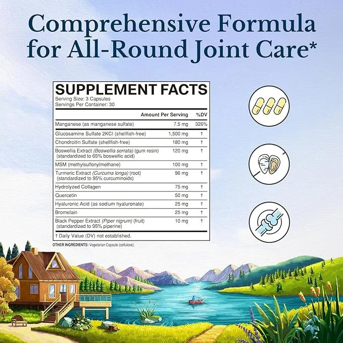 VITALITOWN Glucosamine Chondroitin, MSM, Turmeric, Collagen, 11-in-1 Formula, 90 Caps