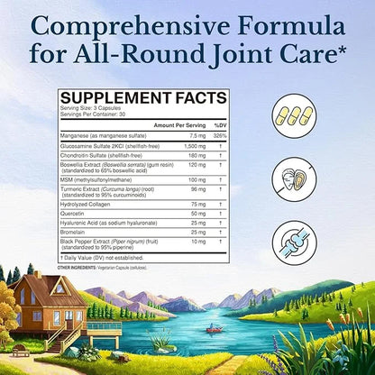 VITALITOWN Glucosamine Chondroitin, MSM, Turmeric, Collagen, 11-in-1 Formula, 90 Caps